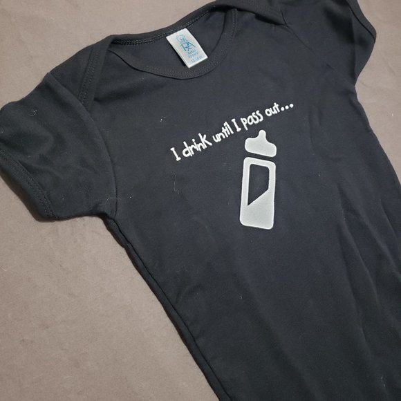 Rebel Apparel Novelty Diaper Shirt I Drink Till I Pass Out Size 12-18 Months - Picture 4 of 6